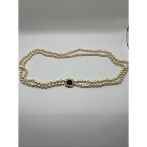 VTG Signed JOAN RIVERS Faux Pearl Black‎ & Clear Rhinestones Two Strand Necklace